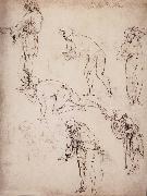 Six studies fur naked or clothed men, LEONARDO da Vinci